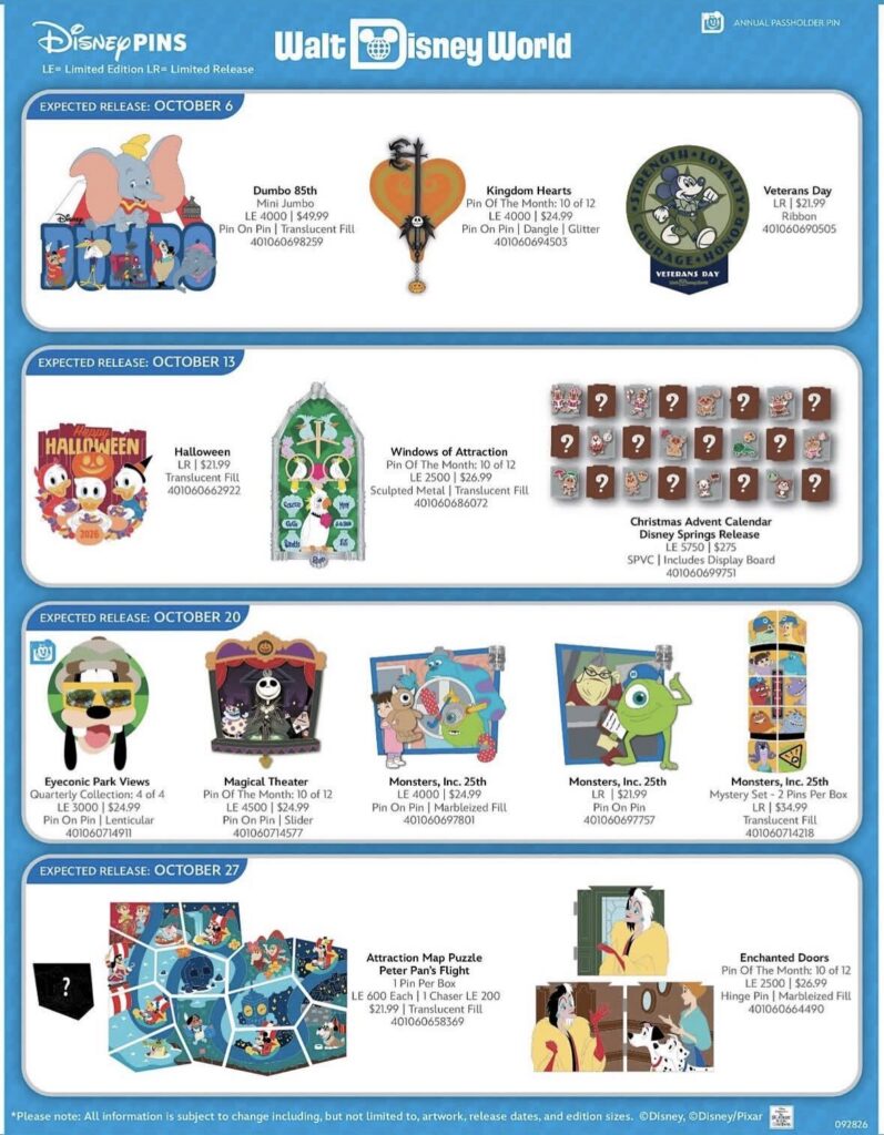 JAM90s Disney WALT DISNEY WORLD ビッグプリ Walt Disney World Reveals October 2026 Pin Release Schedule With